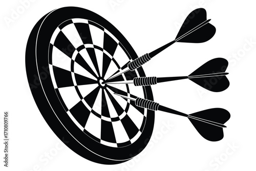 Three darts embedded in a black and white dartboard