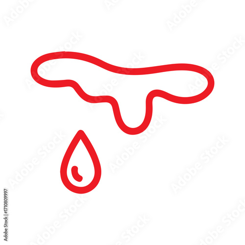 Bold red drip illustration conveying potential for leaks, spills, or moisture damage, perfect for insurance, plumbing, or maintenance marketing materials