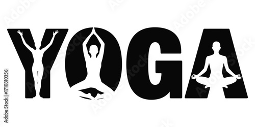 Yoga poses integrated into the word yoga
