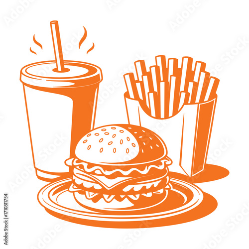 Classic burger fries and soda combo perfect for fast food and casual dining promotions
