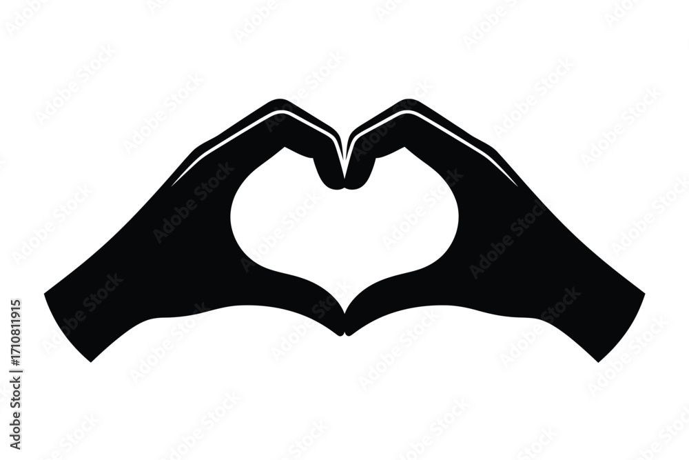 Fototapeta premium Black silhouette of hands forming a heart shape