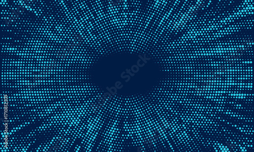Abstract Digital Circles of Particles with Noise. Futuristic Circular Sound Wave. Big Data Visualization. 3D Virtual Space VR Cyberspace. Crypto Currency Concept. Vector Illustration.