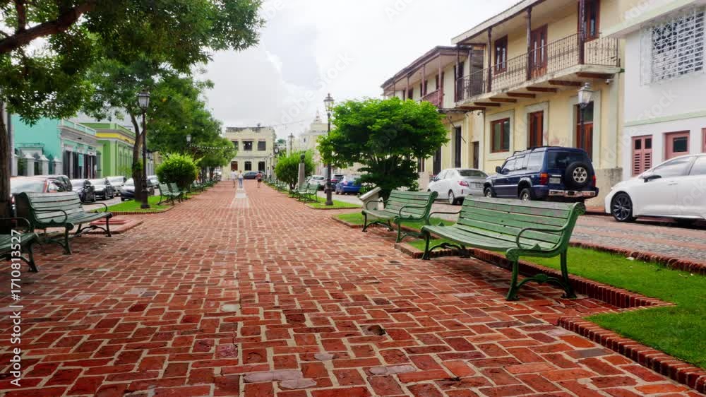 Square Puerto Rico Calm day at historic Santo Domingo Square at San German, Puerto Rico ...