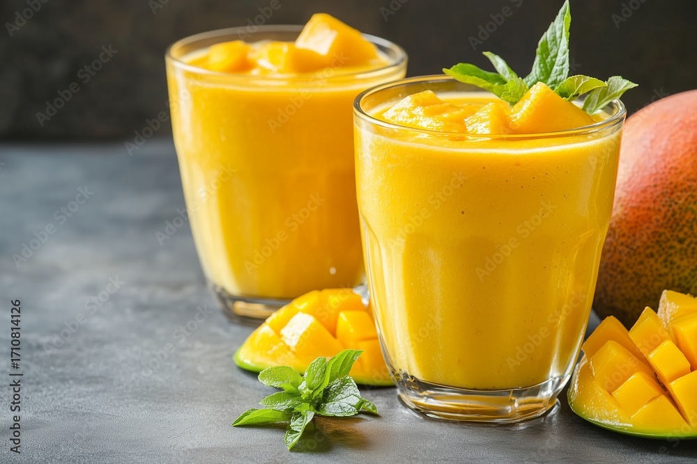 Fototapeta premium Fresh Mango Smoothie with Mint Leaves 