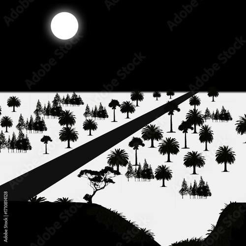 Forest silhouette landscape