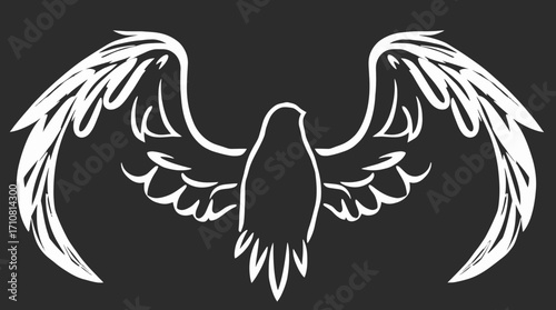 White outline of a bird with spread wings against a dark background, symbolizing freedom or spirituality.