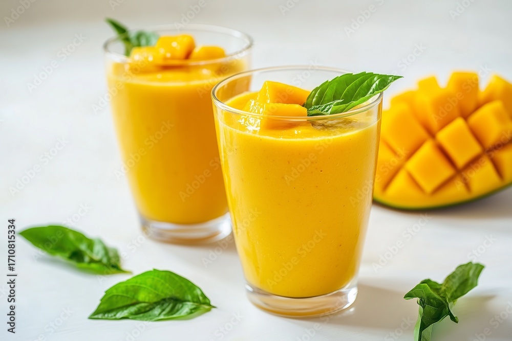 Fototapeta premium Fresh Mango Smoothies with Mint Leaves