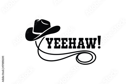 Cowboy hat and lasso with yeehaw text
