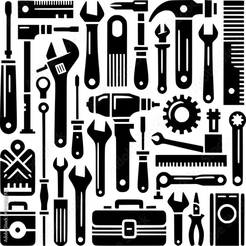 Mechanic's Toolkit Assortment: A comprehensive array of essential mechanical tools, meticulously arranged, ready for any project or repair.