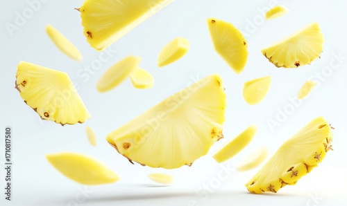 Vibrant Pineapple Slices Suspended in Air Against a Bright, Ethereal Background