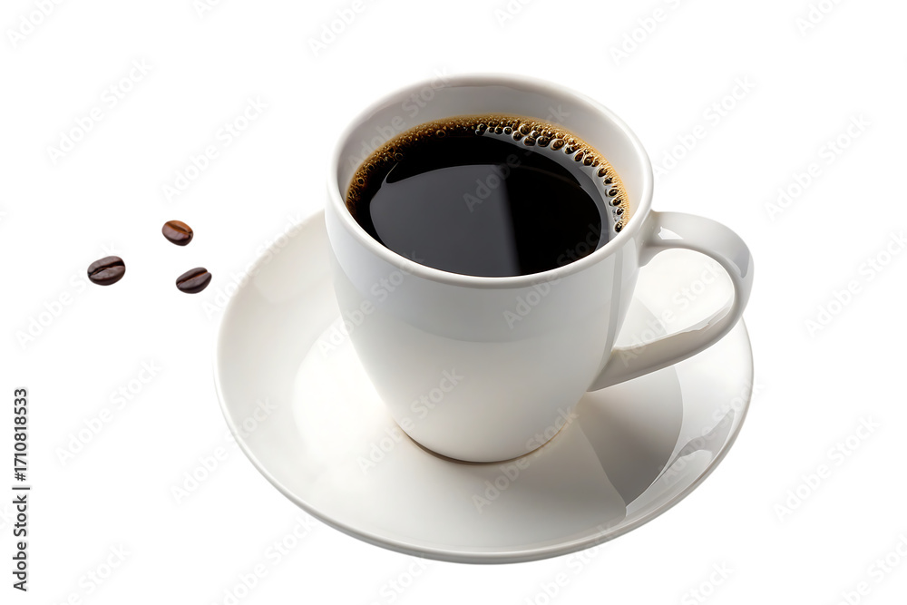 Fototapeta premium White coffee mug with black coffee aroma