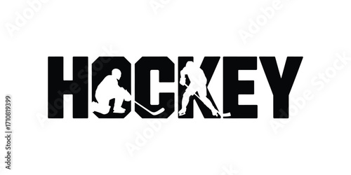 Hockey word art with player silhouettes