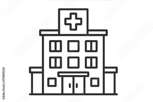 Hospital building line icon. Healthcare clinic symbol. Medical center pictogram. Emergency service facility. Medicine and health care concept vector illustration for web design.