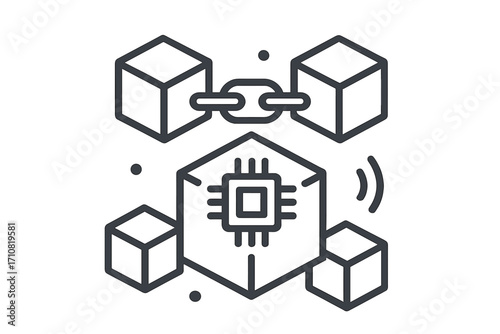 Blockchain technology line icon. Distributed ledger concept. Smart contract. Crypto currency. Fintech innovation. Digital finance security. Data transfer. Vector block chain network.