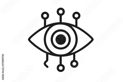 Bionic eye icon for artificial intelligence and computer vision concept. Cybernetic eyeball for biometrics, surveillance, security, and data recognition. Future technology vector.