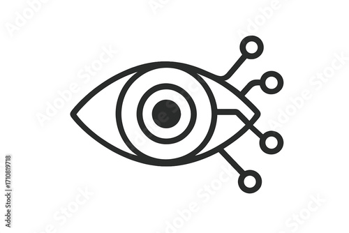 Bionic eye icon with circuit board elements. Concept for artificial intelligence, computer vision, and surveillance technology. Future of robotics and biometric identification.
