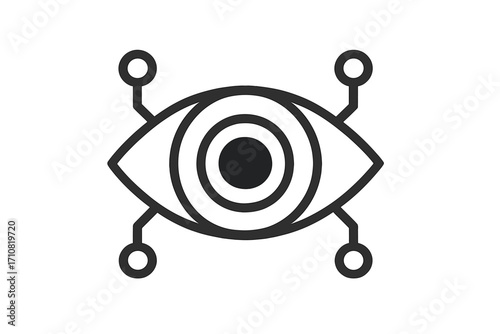 Bionic eye icon for technology and surveillance concepts. Artificial intelligence, machine vision, and cybersecurity symbol. Future tech, robotics, and biometric recognition.