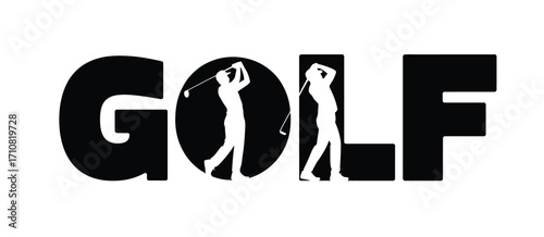 Golf word art with golfer silhouettes