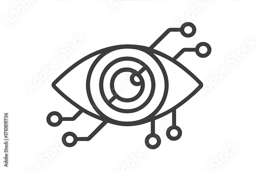 Bionic eye icon. Artificial intelligence, machine vision concept. Tech, robotics, and surveillance symbol. Biometric identification for security. Future technology and data.