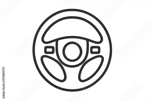 Steering wheel icon for car and auto concepts. Vehicle control symbol. Automobile transport sign. Vector line illustration for driving, race, speed and driver design elements.