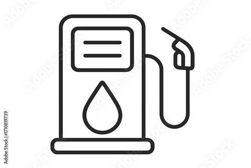 Gas pump icon. Fuel station symbol. Petrol pump pictogram. Outline vector for transport, car and energy concepts. Simple line art of a gasoline dispenser with a nozzle.
