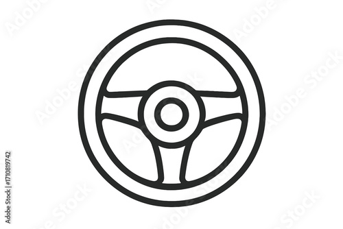 Steering wheel icon in a minimalist linear style. Car driving and transport concept. Automotive vehicle control symbol for navigation and direction. Vector line art illustration.