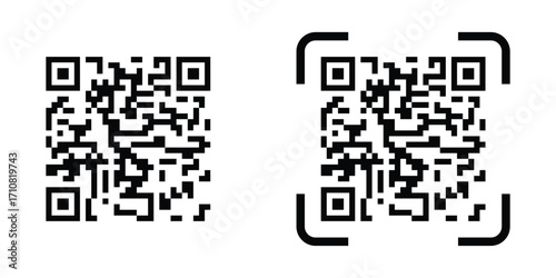 Simple black QR code badge icons, Clean black QR code vector, Flat black QR code designs for print, Vector illustration isolated on white background