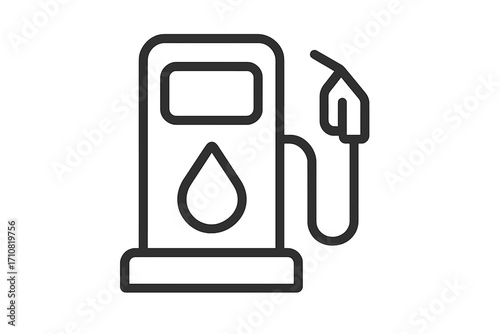 Gas station pump icon. Fuel dispenser symbol for refueling cars. Petrol, gasoline, and diesel energy concept. Automotive industry and transport sign. Vector outline illustration.