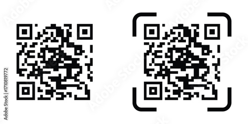 Simple black QR code badge icons, Clean black QR code vector, Flat black QR code designs for print, Vector illustration isolated on white background