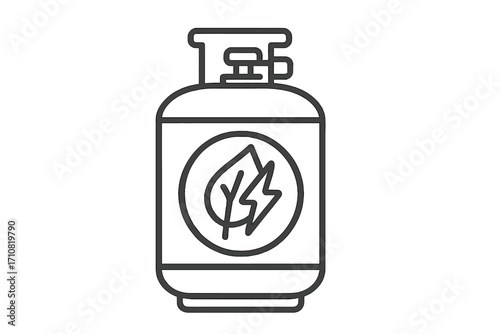 Alternative Energy Gas Cylinder Icon, Sustainable Fuel Storage, Renewable Energy Container, Eco-friendly LPG Bottle, Clean Gas Supply, Linear Vector Illustration, Black Outline Design