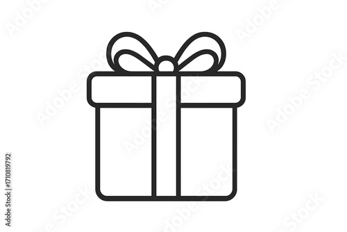 Gift box icon. Present symbol. Simple line art vector for celebration, birthday, or Christmas. Minimalist outline illustration for holiday surprise, shopping reward, special offer.