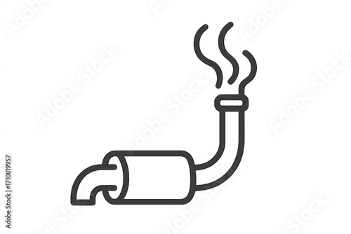 Exhaust pipe icon. Car smoke emission symbol. Vehicle pollution, co2 gas fumes sign. Auto muffler part line art. Environmental carbon dioxide concept. Vector illustration.