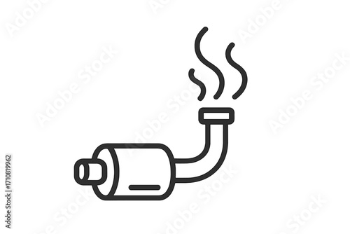 Car exhaust pipe icon with smoke symbol. Linear vector illustration of vehicle pollution, gas emissions, and fumes. Auto part, muffler, or tailpipe outline for mechanic service.