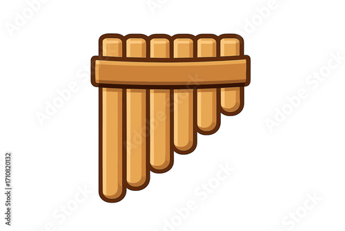 Pan flute vector icon. Traditional wooden panpipe musical instrument symbol. Isolated cartoon illustration for folk music, andean melody, woodwind sound design element.