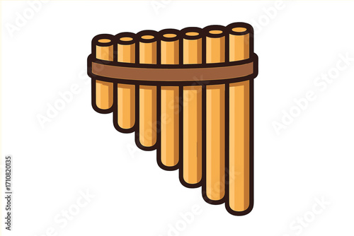 Pan flute vector icon. Panpipe musical instrument symbol. Simple cartoon flat illustration for music logo or emblem. Traditional folk woodwind instrument for melody sound.