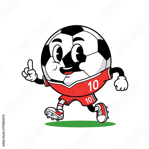Cheerful Soccer Ball Mascot Running and Pointing