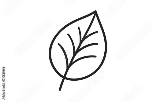 Leaf icon, plant symbol in linear outline style. Simple vector logo for eco, bio, and organic products. Concept of ecology, nature, vegan food, and freshness. Isolated minimalist line art.