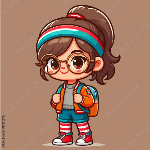 premium vector illustration of a cute schoolgirl character wearing round glasses