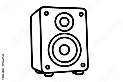 Music speaker icon. Sound system symbol. Loudspeaker line art. Vector audio equipment. Woofer, subwoofer for bass. Stereo for party, club, DJ. Volume, acoustic, monitor concept.