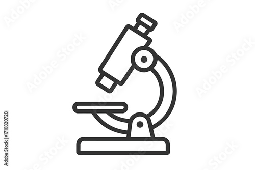 Microscope icon for science and research. Laboratory equipment for biology, chemistry, and medical analysis. Scientific discovery and education concept. Vector linear symbol.