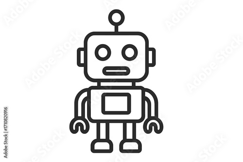Cute robot icon vector. Cartoon android character line art. Symbol for technology, AI, automation, machine learning, chatbot, and futuristic science. Simple linear design.