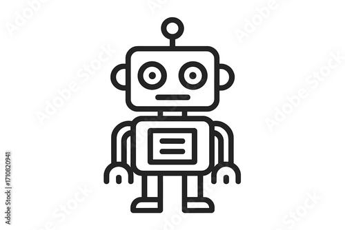 Robot icon line art vector. Cute cartoon character bot. Symbol for technology, AI, automation, machine learning. Futuristic android mascot for chatbot & customer service.