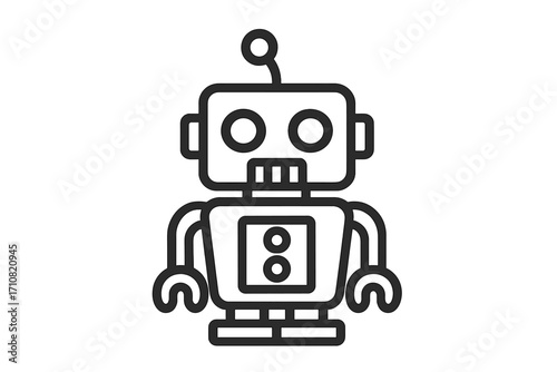Robot icon in cute linear style. Vector cartoon illustration of a retro toy bot. Technology symbol for AI, artificial intelligence, machine learning, chatbot and automation.
