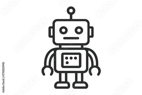 Robot icon. Technology symbol. Linear style vector cartoon illustration. Bot character concept for artificial intelligence, machine learning, AI. Cute android mascot for chatbot logo.