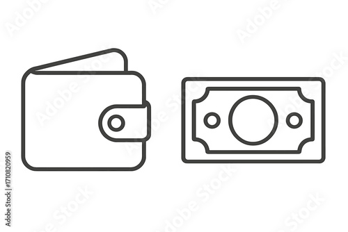 Wallet and money line icon. Vector illustration of cash payment symbol. Concept of finance, budget, savings, income, and currency. Simple outline pictogram for business.