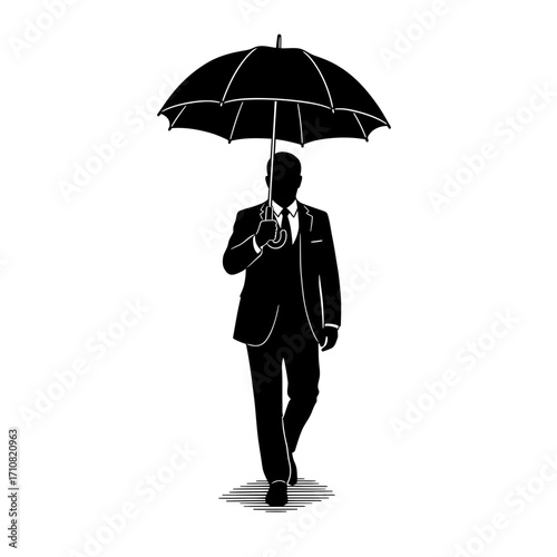 Silhouetted Businessman Walking with Umbrella