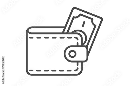 Wallet with money banknote. Line icon of cash payment. Financial concepts for business, savings, budget, wealth, and economy. Vector symbol of personal income and currency.