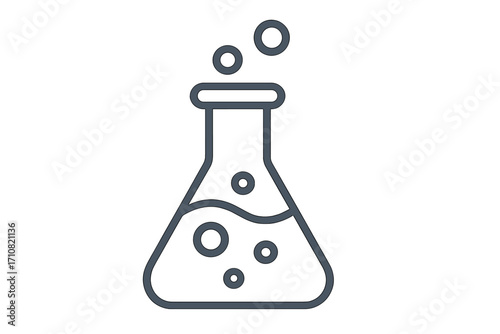 Laboratory flask with bubbling liquid line icon. Chemistry beaker symbol. Science experiment, chemical reaction concept. Vector illustration for lab research, education, or discovery.