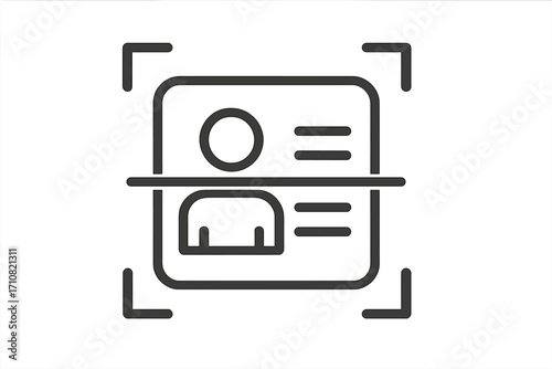 ID card scan icon for identity verification. Personal data authentication and security access control. Biometric driver license recognition technology concept. Linear vector.