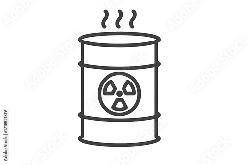 Radioactive waste barrel icon. Nuclear toxic waste drum. Hazard symbol illustration. Danger radiation sign. Contamination and pollution concept. Atomic energy container.